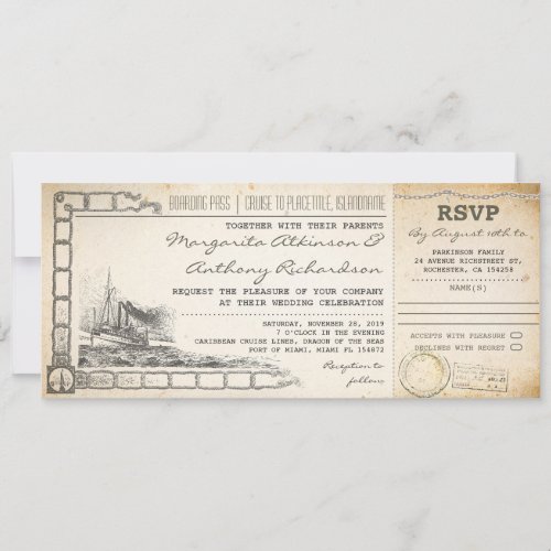 boarding pass cruise wedding invites with rsvp