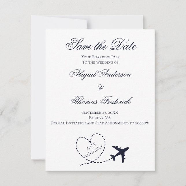 Boarding Pass Destination Airplane Heart Wedding   Save The Date (Front)