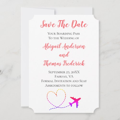 Boarding Pass Destination Airplane Heart Wedding Save The Date