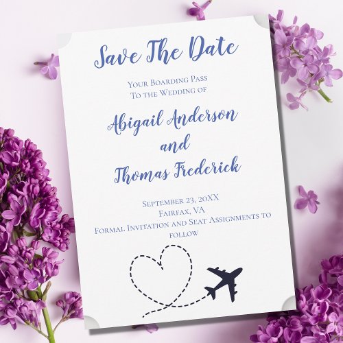Boarding Pass Destination Airplane Heart Wedding  Save The Date