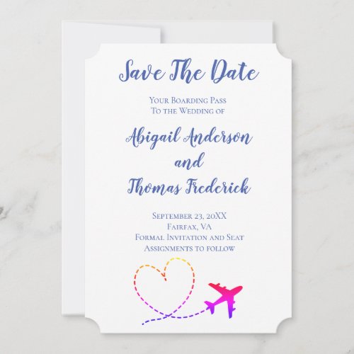 Boarding Pass Destination Airplane Heart Wedding   Save The Date