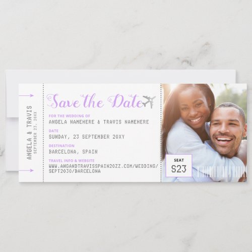 Boarding Pass Destination Lilac Save the Date