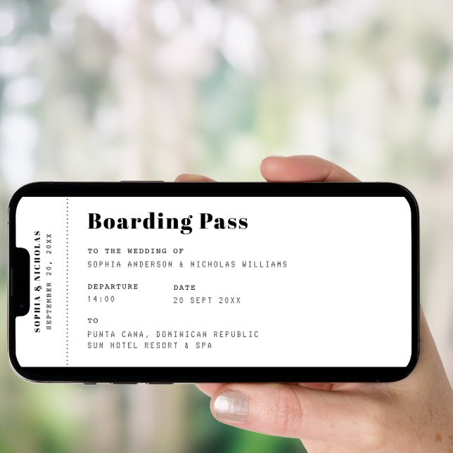 Boarding pass. Destination ticket travel wedding Invitation (Front Digital)