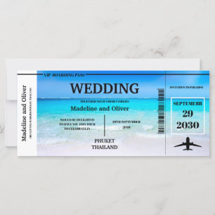 Boarding Pass Destination Tropical Beach  Wedding