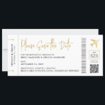 Boarding Pass Destination Wedding Elegant Gold Save The Date<br><div class="desc">Chic Elegant and Modern Boarding Pass Save the Date Card for a Destination Wedding anywhere in the world features a luxe faux gold airplane with a heart center logo and authentic details like a bar code, seat assignment, and custom QR Code you can link your own wedding website to. Guest...</div>