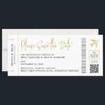 Boarding Pass Destination Wedding Elegant Gold Save The Date<br><div class="desc">Chic Elegant and Modern Boarding Pass Save the Date Card for a Destination Wedding anywhere in the world features a luxe faux gold airplane with a heart center logo and authentic details like a bar code, seat assignment, and custom QR Code you can link your own wedding website to. Guest...</div>
