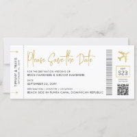 Boarding Pass Destination Wedding Elegant Gold
