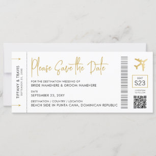 Boarding Pass Destination Wedding Elegant Gold Save The Date