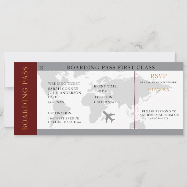 Boarding Pass Destination Wedding Invitation (Front)