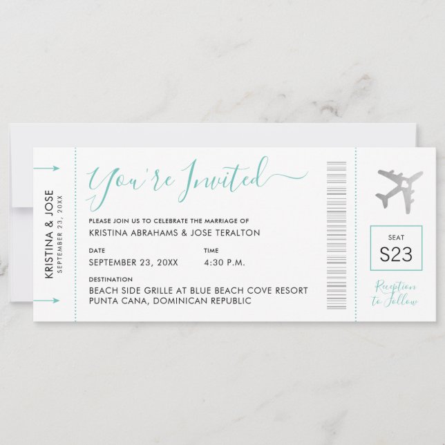 Boarding Pass Destination Wedding Invitation (Front)