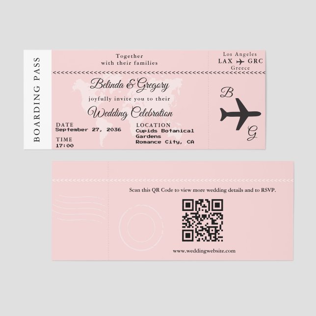 Boarding Pass Destination Wedding Invitation  Raffle Tickets (Front/Back)