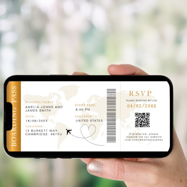 Boarding Pass Destination wedding QR code Rsvp Invitation (Front Digital)