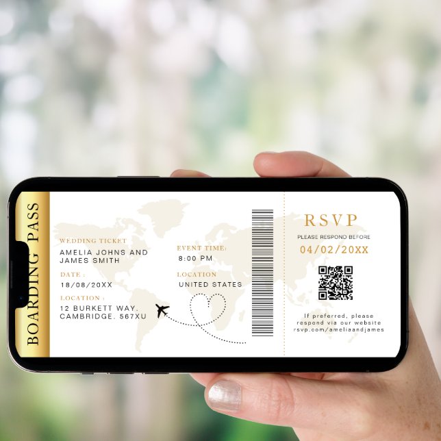 Boarding Pass Destination wedding QR code Rsvp  Invitation (Front Digital)