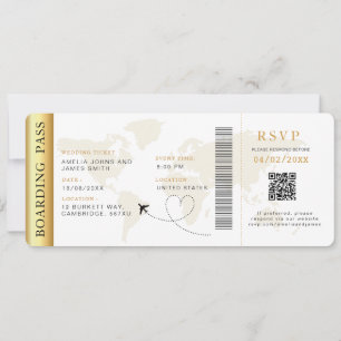Boarding Pass Destination wedding QR code Rsvp  Invitation