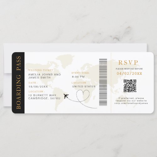 Boarding Pass Destination wedding QR code Rsvp Invitation