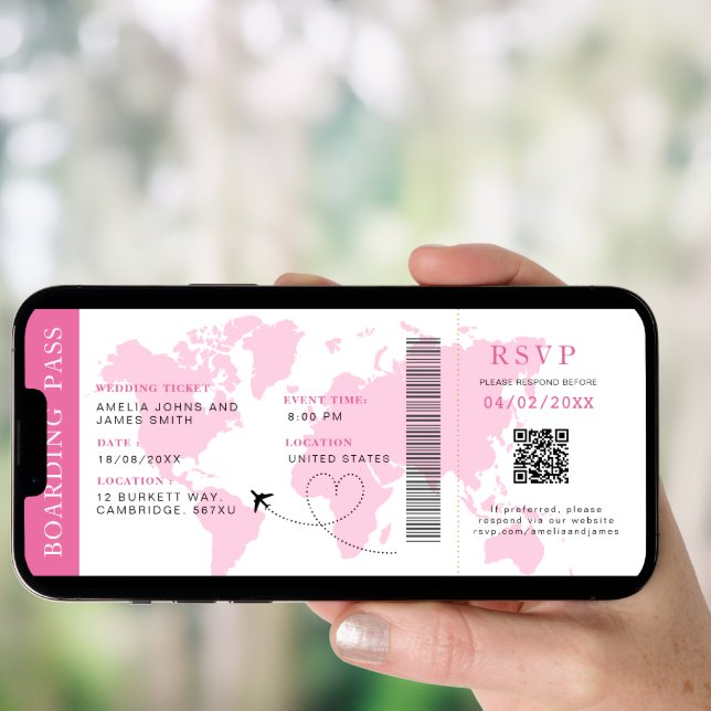 Boarding Pass Destination wedding QR code Rsvp Invitation (Front Digital)