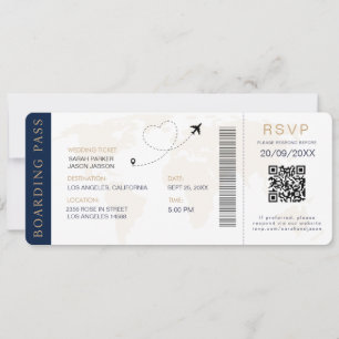 Boarding Pass Destination Wedding QR code Rsvp Invitation
