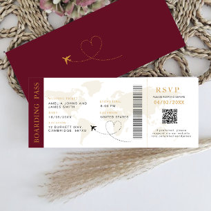 Boarding Pass Destination wedding QR code Rsvp Invitation