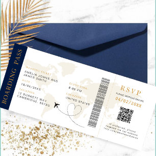 Boarding Pass Destination wedding QR code Rsvp Invitation