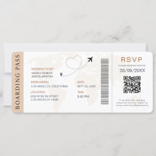 Boarding Pass Destination Wedding QR code Rsvp Invitation