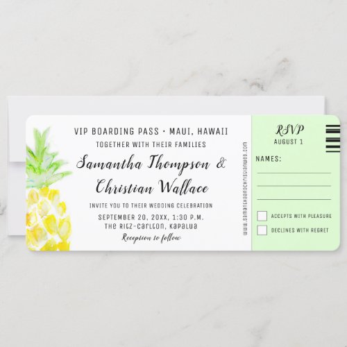 Boarding Pass Destination Wedding RSVP ticket Invitation