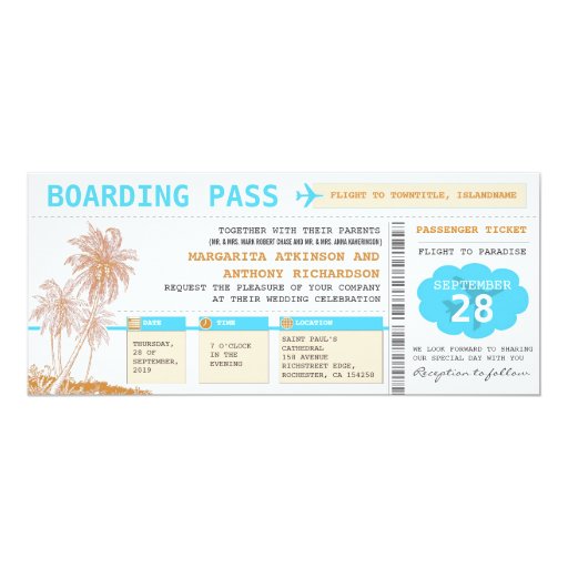 boarding pass destination wedding tickets 4x9.25 paper invitation card ...