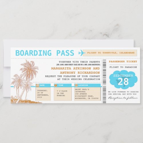 boarding pass destination wedding tickets invite