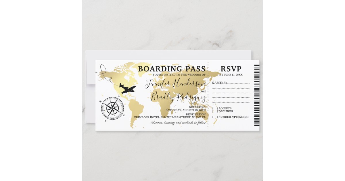 Boarding Pass Destination Wedding World Map Invitation | Zazzle
