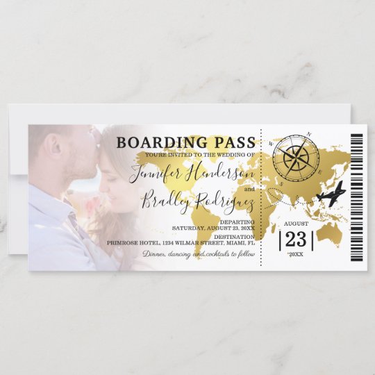 Boarding Pass Destination World Map Wedding Invitation