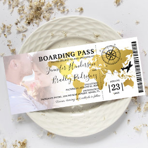 Boarding Pass Destination World Map Wedding Invitation