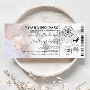 Boarding Pass Destination World Map Wedding Invitation