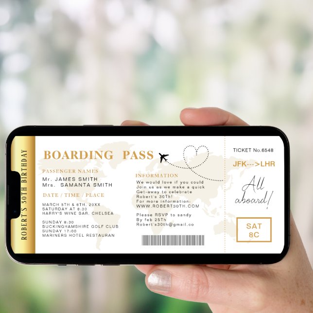 Boarding Pass Flight Ticket Birthday Party Invitation (Front Digital)