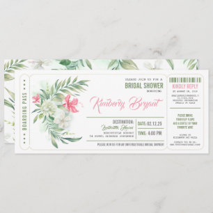 Boarding Pass Floral Beach Bridal Shower Ticket Invitation