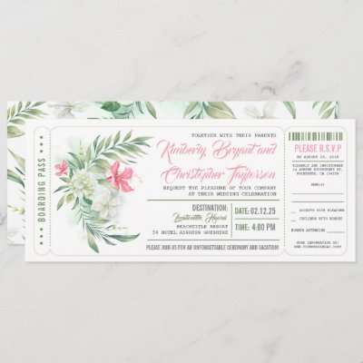Boarding Pass | Floral Beach | Wedding Ticket Invitation
