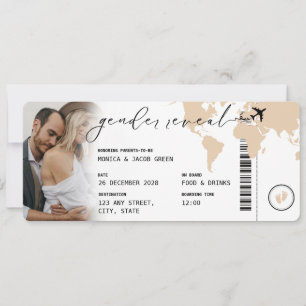 Boarding Pass Gender Reveal Beige Neutral Travel Invitation