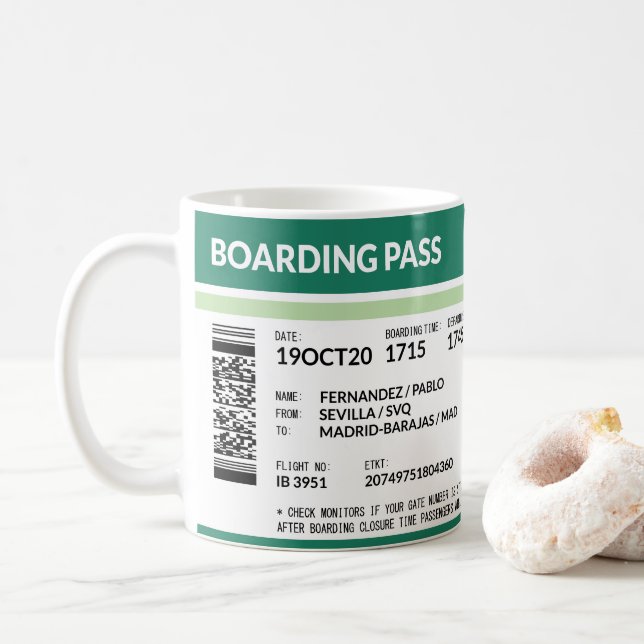 Boarding Pass - Green Coffee Mug (With Donut)