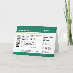 Boarding Pass - Green Letterpress Thank You Card