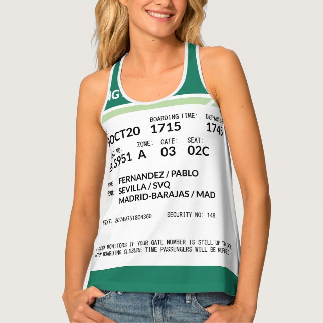 Boarding Pass - Green Tank Top (Front)