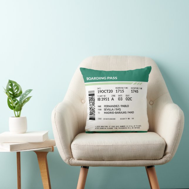 Boarding Pass - Green Throw Pillow (Chair)