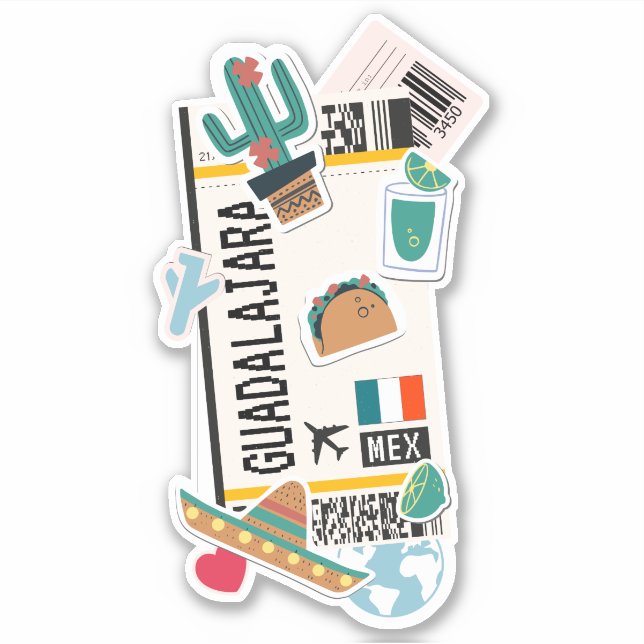 BOARDING PASS GUADALAJARA MEXICO STICKER (Front)