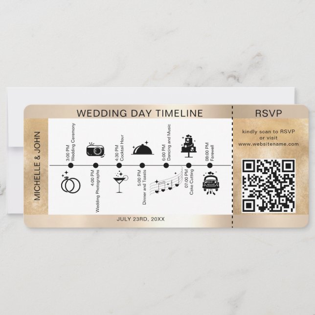 Boarding Pass Illustrated Wedding Timeline RSVP Invitation (Front)