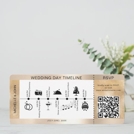 Boarding Pass Illustrated Wedding Timeline RSVP Invitation | Zazzle