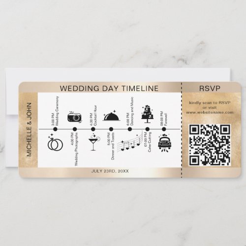 Boarding Pass Illustrated Wedding Timeline RSVP Invitation