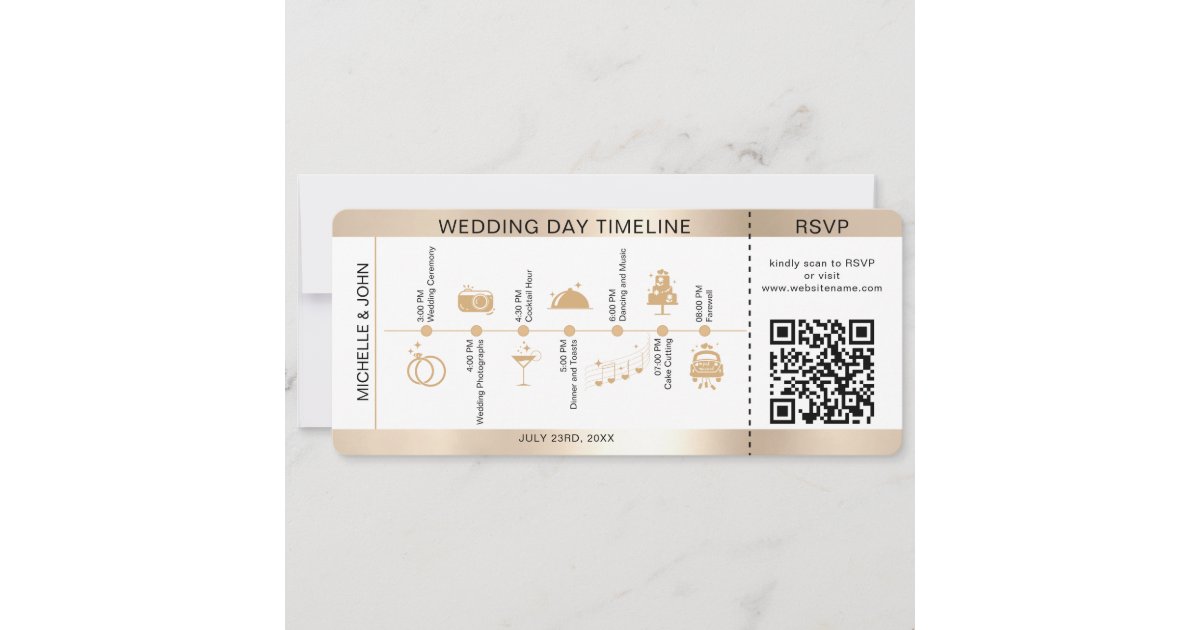 Boarding Pass Illustrated Wedding Timeline RSVP Invitation | Zazzle