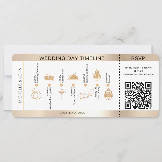 Boarding Pass Illustrated Wedding Timeline RSVP Invitation | Zazzle