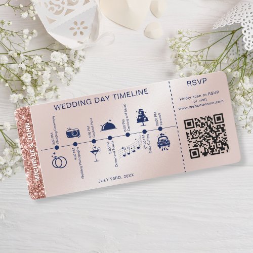 Boarding Pass Illustrated Wedding Timeline RSVP Invitation