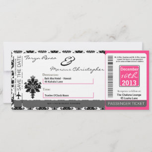 Boarding Pass Linen Wedding Invitation Black Pink