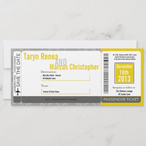 Boarding Pass Linen Wedding Invitation Modern Dama