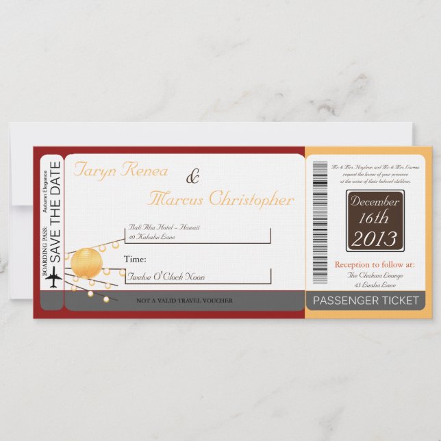 Boarding Pass Linen Wedding Invitation Paper Lante (Front)
