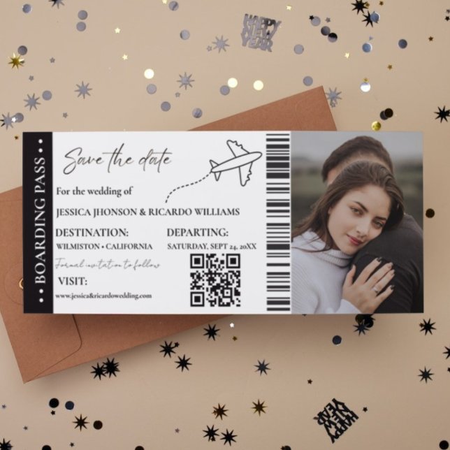 Boarding pass Minimalist save the date ticket (Creator Uploaded)